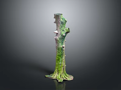 Green Moss Covered Tree Stump Decorative Element With Natural Root Base And Irregular Shape 3d model
