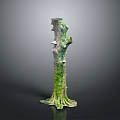 Green Moss Covered Tree Stump Decorative Element With Natural Root Base And Irregular Shape
