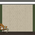 White 3D Hexagon Geometric Background Wall With Green Side Walls Yellow Chair And Wooden Floor