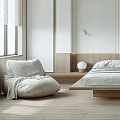 Minimalist Bedroom Interior Design With Wooden Platform Bed Hanging Plant And Light Flooring