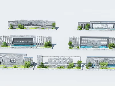 Modern Scenic Wall Designs With Stone Panels Green Plants And Water Features 3d model