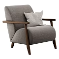 Modern Light Gray Fabric Lounge Chair with Wooden Armrests Pillow and Fringe Blanket