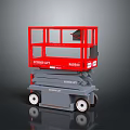 Red Scissor Lift Platform with Gray Base and Wheels by Magni for Industrial Use