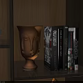 Swing Door in Room with Brown Vase and Stack of Books
