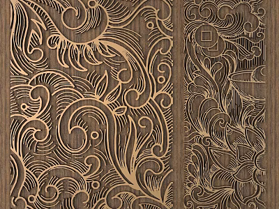 Intricate Wood Carving Designs With Traditional Floral And Scroll Patterns On Wooden Surface 3d model