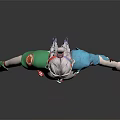 Game and Movie Character With Pinkish Hair Green Blue Top And Colorful Waist Decorations