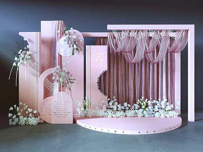 Elegant Pink Wedding Stage Commercial Equipment For Events With Floral Decorations And Backdrop 3d model