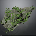 Natural Rock Surface Covered With Lush Green Vines And Purple Flowers