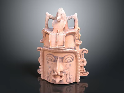 Ancient Terracotta Sculpture Carving Featuring Bird Decoration And Facial Details With Symmetric Design 3d model