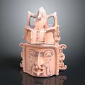 Ancient Terracotta Sculpture Carving Featuring Bird Decoration And Facial Details With Symmetric Design