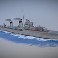 Military Vehicle Warship Sailing On Blue Sea With Smoke Emitting Chimneys