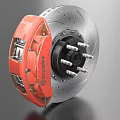 Red High Performance Brake Caliper With Silver Ventilated Disc And Automotive Components