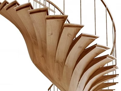 Elegant Modern Spiral Staircase With Wooden Steps And Metal Railing Design 3d model