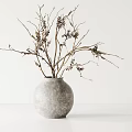 Gray Round Vase with Dried Branches and Berries on White Background 3d model