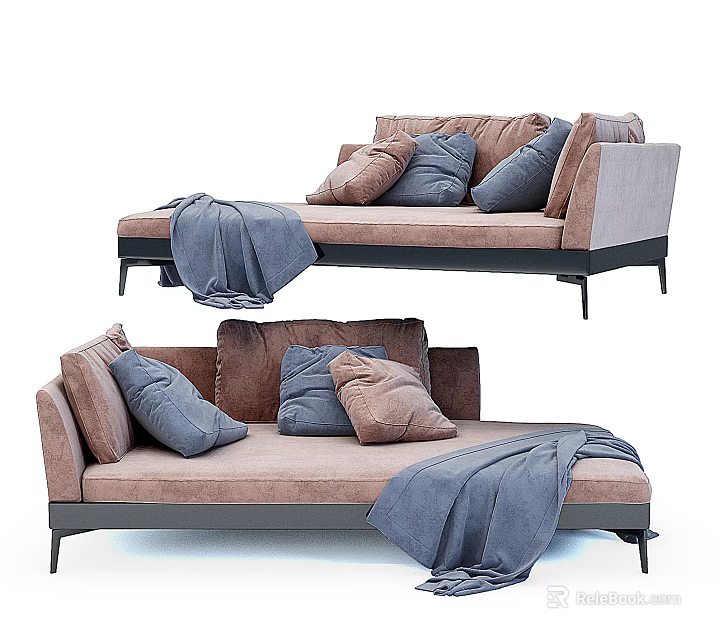 Modern Upholstered Chaise Lounge With Soft Throw Pillows And Blanket 3d model 