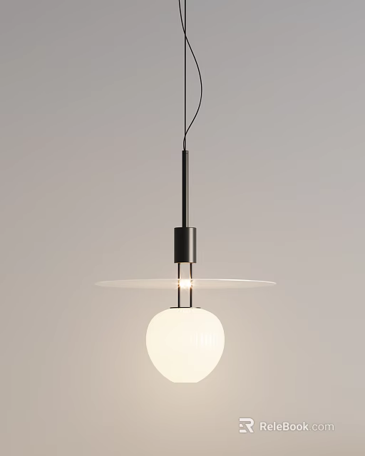 Modern Minimalist Pendant Light Design With Black Metal Rod And White Glass Globe Shade 3d model 