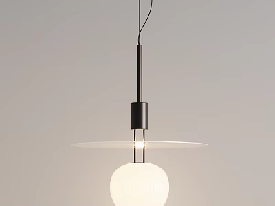 Modern Minimalist Pendant Light Design With Black Metal Rod And White Glass Globe Shade 3d model