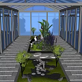 Glass Greenhouse Style Restaurant With Transparent Roof Dining Area And Indoor Plants