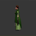 Elegant Game And Movie Character In Green Robe With Red Hairstyle And Golden Decorations