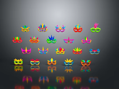 Colorful Animal Masks Collection With Various Vibrant Designs And Patterns 3d model