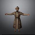 Man In Traditional Clothing With Turban Standing Arms Outstretched On Gray Background