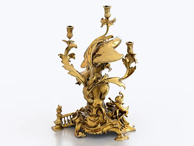 Elegant Golden Decorative Ornament Set With Carved Candleholder And Intricate Detailing 3d model