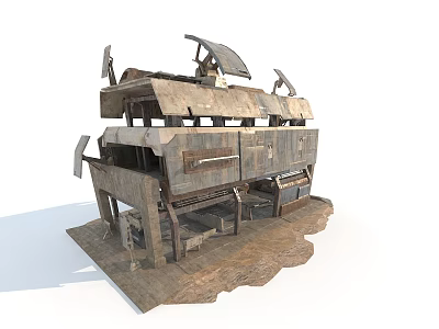 Abandoned Worn Wooden Mechanical Structure With Multi Layered Design And Metal Components 3d model