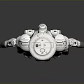 Futuristic White Robot With Disc Shaped Head And Mechanical Limbs Standing