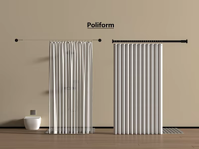 Modern Shower Sauna Interior Design With White Shower Curtain And Radiator Accessories 3d model