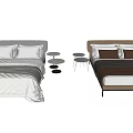 Modern Double Bed With Gray Quilt Brown Headboard Pillows And Side Tables 3d model