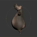 Cartoon Hippo Game Movie Character With Chubby Belly Outstretched Arms 3D Model Design