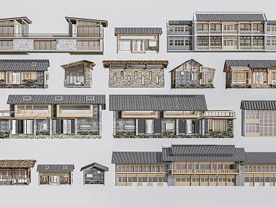 Traditional and Modern Guesthouse Architecture With Tile Roofs Wooden Structures and Various Designs 3d model