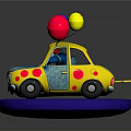 Colorful Toy Car With Yellow Polka Dots Red Blue Balloons Cartoon Character And Blue Base