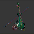 Vibrant Instruments and Art Supplies Display With Green Violin Bow Brushes and Paints