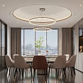 Elegant Modern Restaurant Interior With Round Chandelier Dining Table Chairs And Green Plant Decor