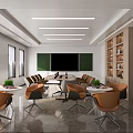 Modern Conference Room Design With Long Table Chairs Large Screen And Bookshelves