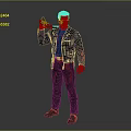 Man in black leather jacket holding gun with black pants and boots standing pose