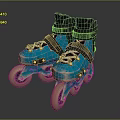 Fashionable Blue Roller Skates With Black Straps White Laces And Yellow Wheels