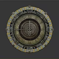 Detailed Industrial Circular Mechanical Component With Yellow Border And Inner Gears