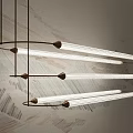 Modern Linear LED Pendant Light With Black Metal Frames Hanging Over Textured Artistic Wall 3d model