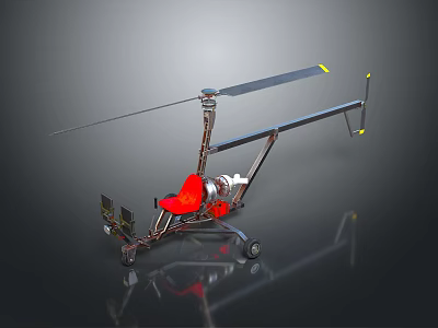 Modern Gyroplane Design With Metal Frame Red Seat Rotor Engine And Wheels 3d model