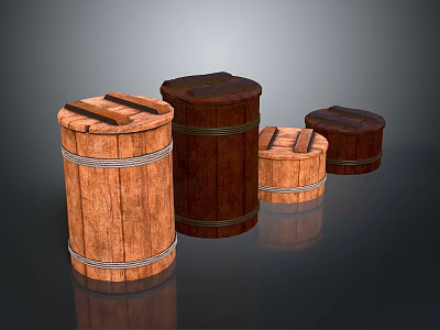 Wooden Barrels As Household Items With Different Sizes And Natural Wooden Texture 3d model
