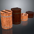 Wooden Barrels As Household Items With Different Sizes And Natural Wooden Texture