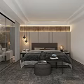 Elegant Modern Bedroom Interior With Comfortable Bed Green Plants And Warm Lighting