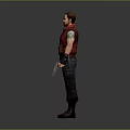 3D Human Male Character In Red Vest Standing With Black Pants Boots And Knife