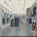 Modern Clothing Store Interior With Hanging Clothes Display Racks Polka Dot Dresses And Mannequins