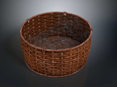 Intricate Weave Natural Wicker Round Storage Basket For Home Decor Organizing 3d model