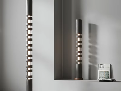 Modern Floor Lamp With Hollow Square Design And Warm Light In Interior Corner 3d model