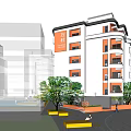 Vanke Village Multi Story Residential Building With White Orange Exterior And Green Trees