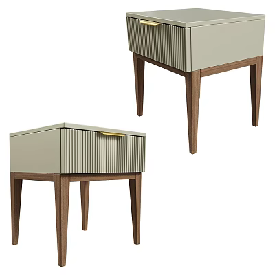 Modern Bedside Table With Wooden Legs Light Grey Drawer And Vertical Stripes Design 3d model
